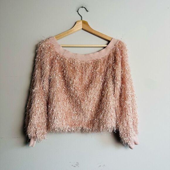 Touch Me Pink Cropped Boat Neck Long Sleeve Eyelash Knit Sweater Medium - Picture 5 of 5